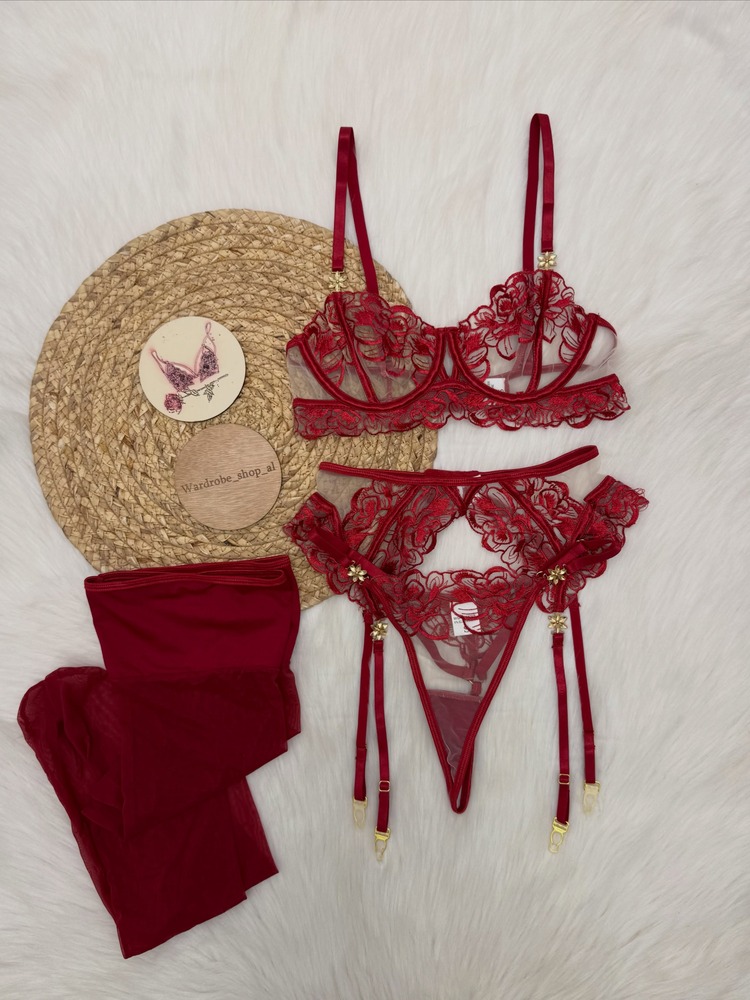 Women's Burgundy Lace Lingerie - Garter Belt Set ulasan dan harga